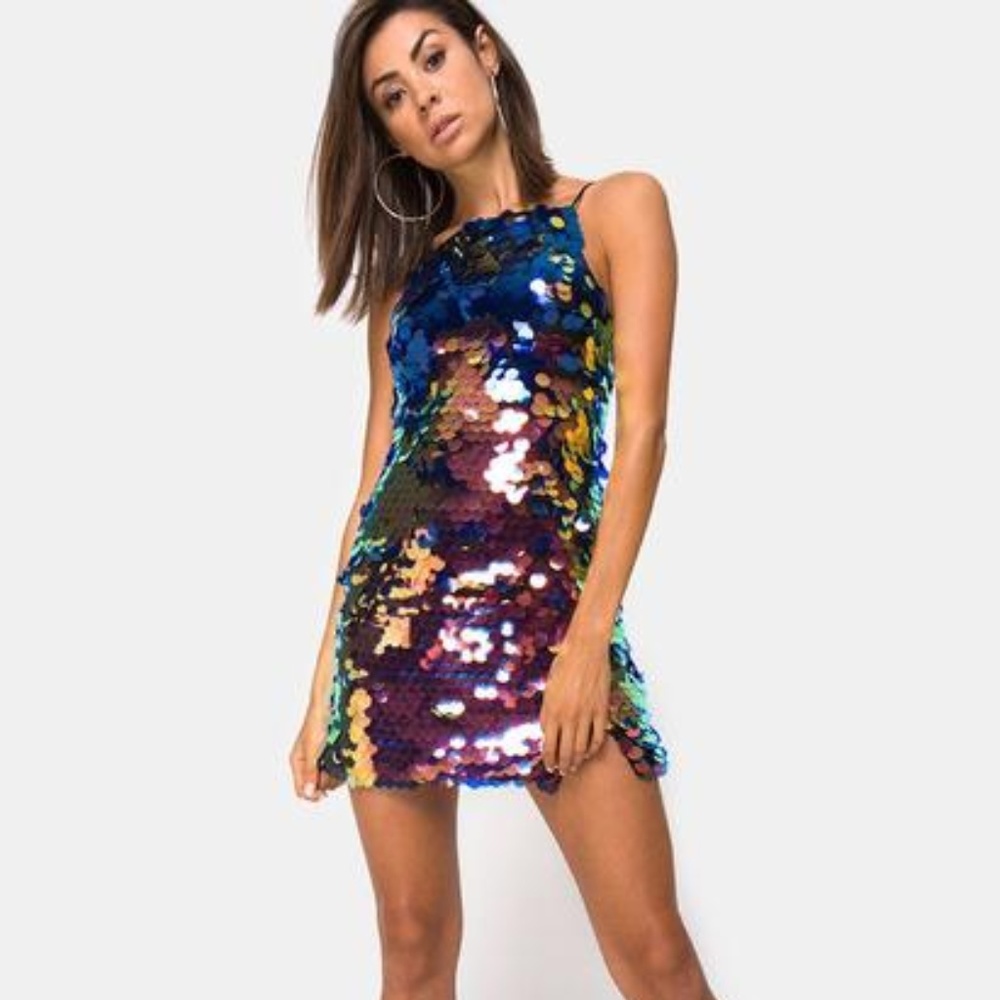 Motel Corzoe Dragon Fruit Sequin party rock dress